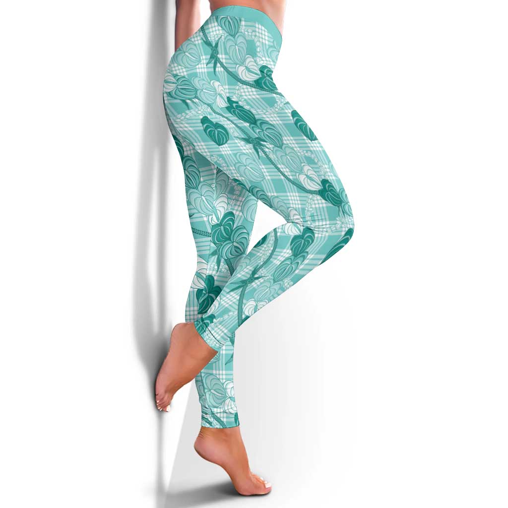 Anthurium Pikake Ti Leaf Palaka Leggings Turquoise Version