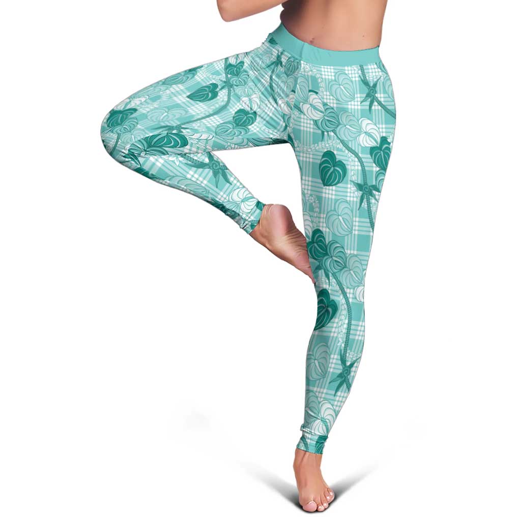 Anthurium Pikake Ti Leaf Palaka Leggings Turquoise Version