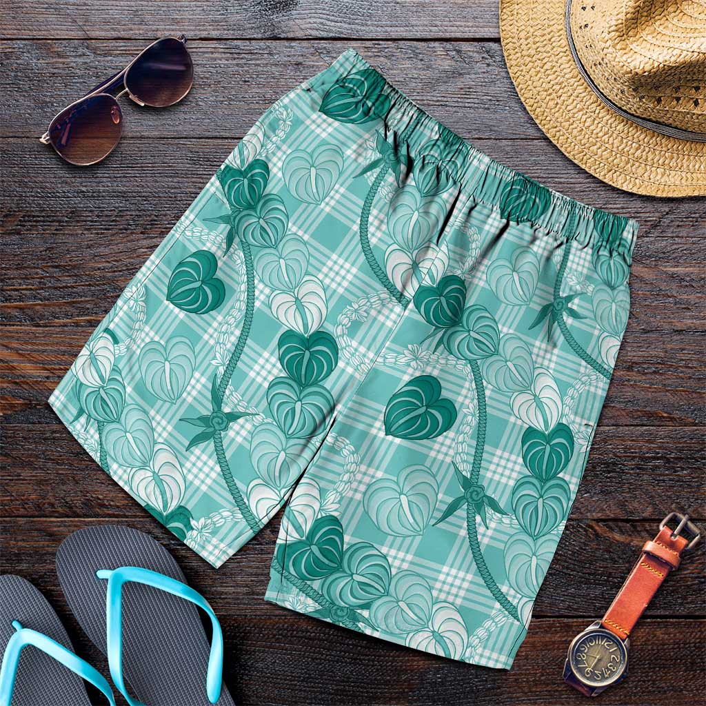 Anthurium Pikake Ti Leaf Palaka Shorts for Men Turquoise Version LT01 Turquoise - Polynesian Pride
