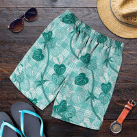 Anthurium Pikake Ti Leaf Palaka Shorts for Men Turquoise Version LT01 Turquoise - Polynesian Pride