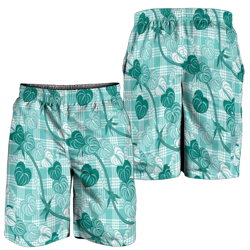 Anthurium Pikake Ti Leaf Palaka Shorts for Men Turquoise Version LT01 - Polynesian Pride