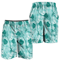Anthurium Pikake Ti Leaf Palaka Shorts for Men Turquoise Version LT01 - Polynesian Pride