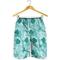 Anthurium Pikake Ti Leaf Palaka Shorts for Men Turquoise Version LT01 - Polynesian Pride
