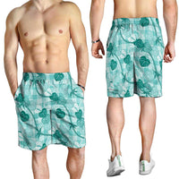 Anthurium Pikake Ti Leaf Palaka Shorts for Men Turquoise Version LT01 - Polynesian Pride