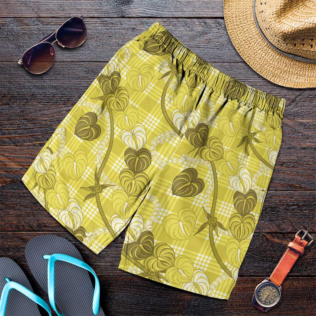 Anthurium Pikake Ti Leaf Palaka Shorts for Men Yellow Version LT01 Yellow - Polynesian Pride