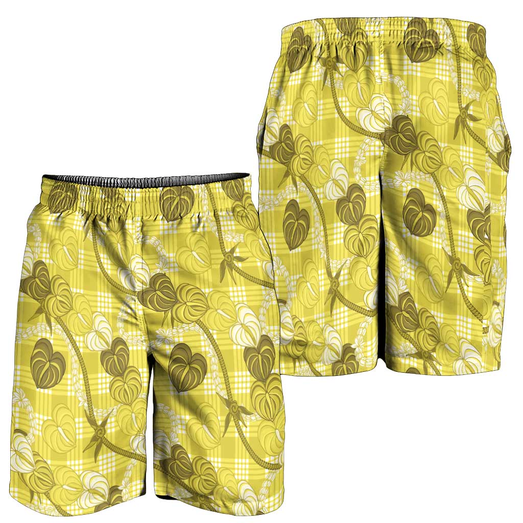 Anthurium Pikake Ti Leaf Palaka Shorts for Men Yellow Version LT01 - Polynesian Pride