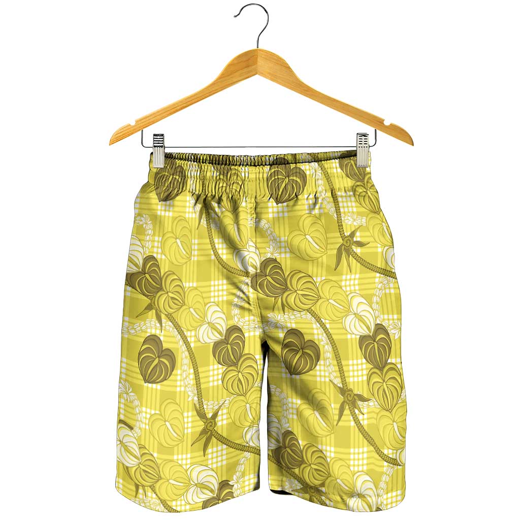 Anthurium Pikake Ti Leaf Palaka Shorts for Men Yellow Version LT01 - Polynesian Pride