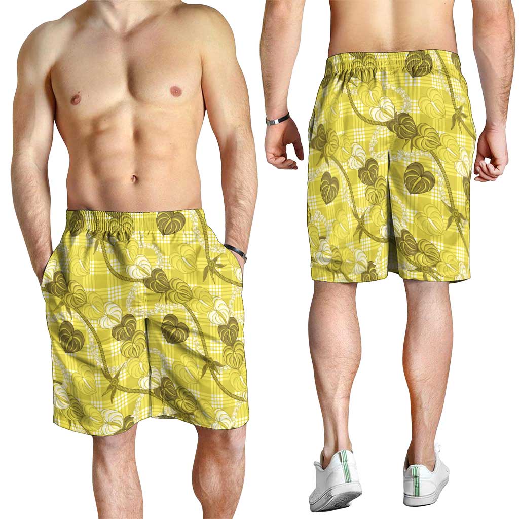 Anthurium Pikake Ti Leaf Palaka Shorts for Men Yellow Version LT01 - Polynesian Pride