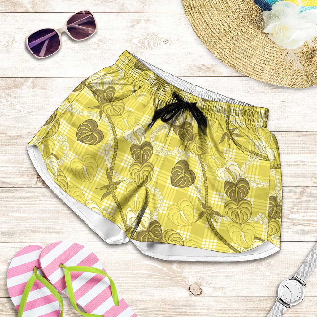Anthurium Pikake Ti Leaf Palaka Shorts for Women Yellow Version LT01 Yellow - Polynesian Pride