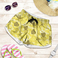 Anthurium Pikake Ti Leaf Palaka Shorts for Women Yellow Version LT01 Yellow - Polynesian Pride