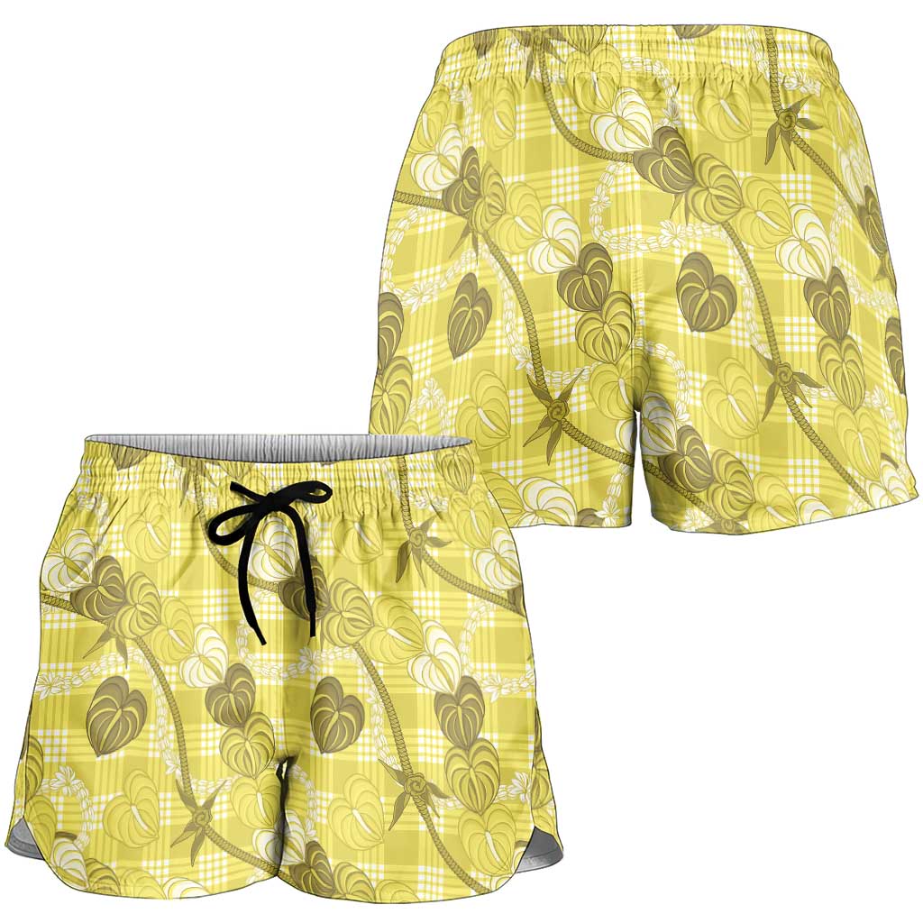 Anthurium Pikake Ti Leaf Palaka Shorts for Women Yellow Version LT01 - Polynesian Pride