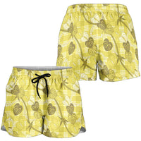 Anthurium Pikake Ti Leaf Palaka Shorts for Women Yellow Version LT01 - Polynesian Pride
