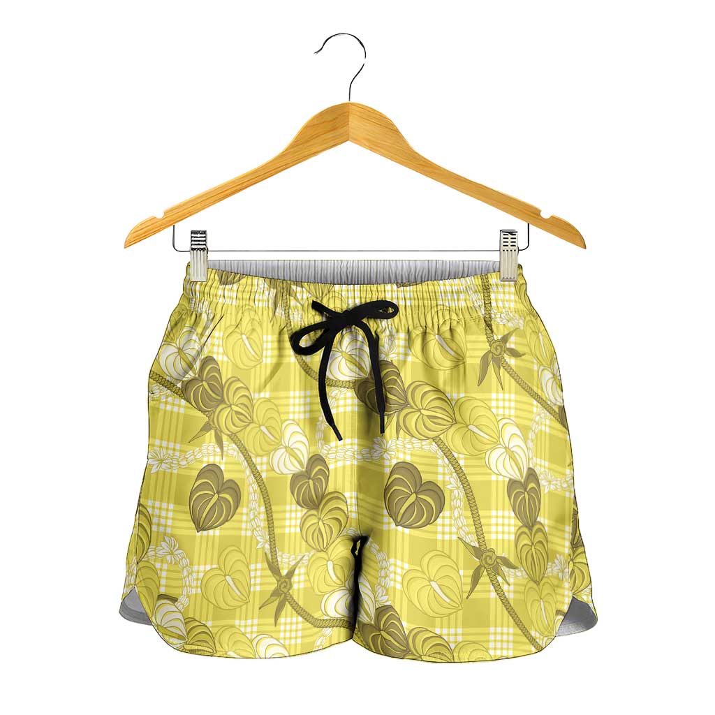 Anthurium Pikake Ti Leaf Palaka Shorts for Women Yellow Version LT01 - Polynesian Pride