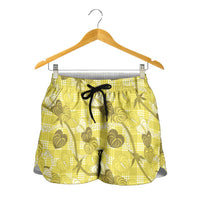 Anthurium Pikake Ti Leaf Palaka Shorts for Women Yellow Version LT01 - Polynesian Pride