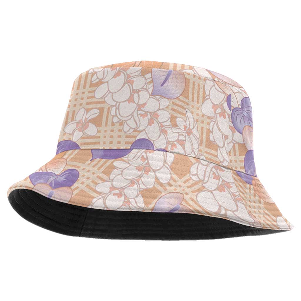 Anthurium Plumeria Lei Pastel Bucket Hat Orange Hawaiian Splendid Palaka