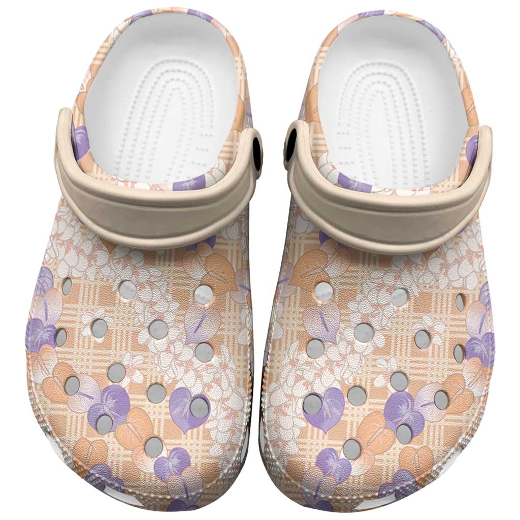 Anthurium Plumeria Lei Pastel Clogs Shoes Orange Hawaiian Splendid Palaka