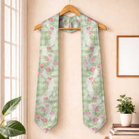 Anthurium Plumeria Lei Pastel Graduation Stole Green Hawaiian Splendid Palaka LT01 One Size Green - Polynesian Pride