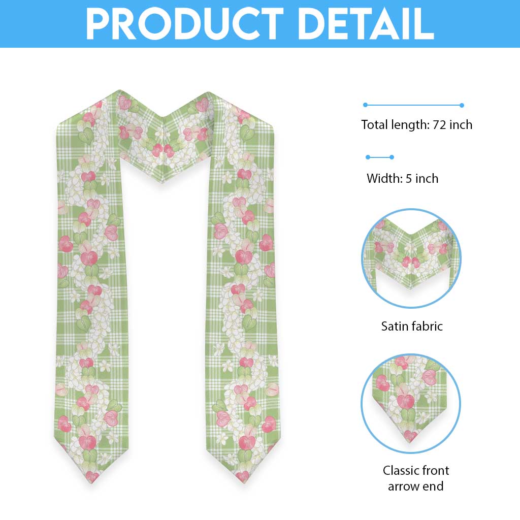 Anthurium Plumeria Lei Pastel Graduation Stole Green Hawaiian Splendid Palaka LT01 - Polynesian Pride