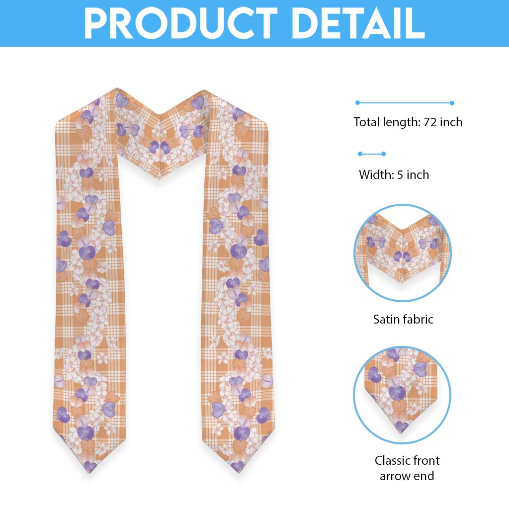 Anthurium Plumeria Lei Pastel Graduation Stole Orange Hawaiian Splendid Palaka LT01 - Polynesian Pride