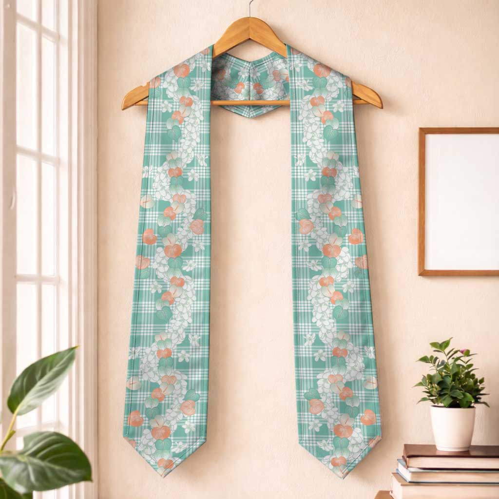 Anthurium Plumeria Lei Pastel Graduation Stole Teal Hawaiian Splendid Palaka LT01 One Size Teal - Polynesian Pride