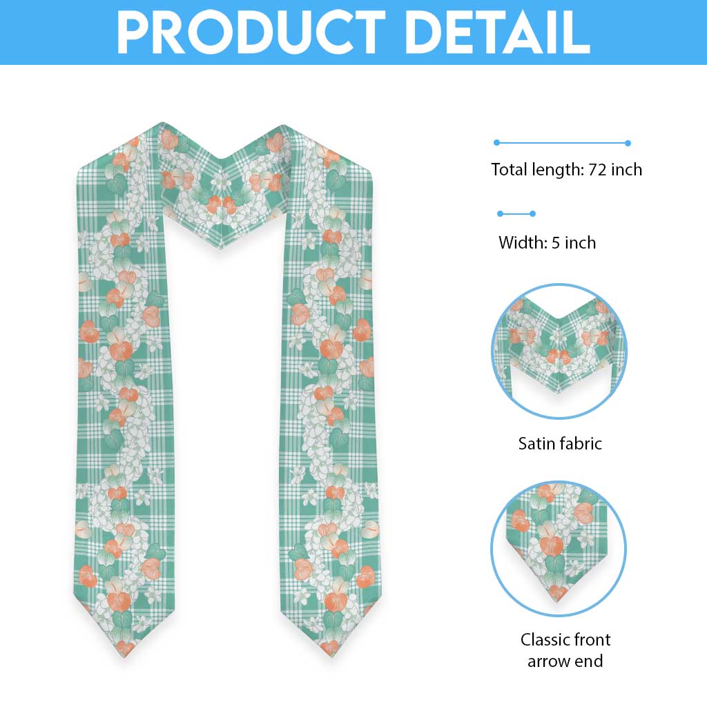 Anthurium Plumeria Lei Pastel Graduation Stole Teal Hawaiian Splendid Palaka LT01 - Polynesian Pride