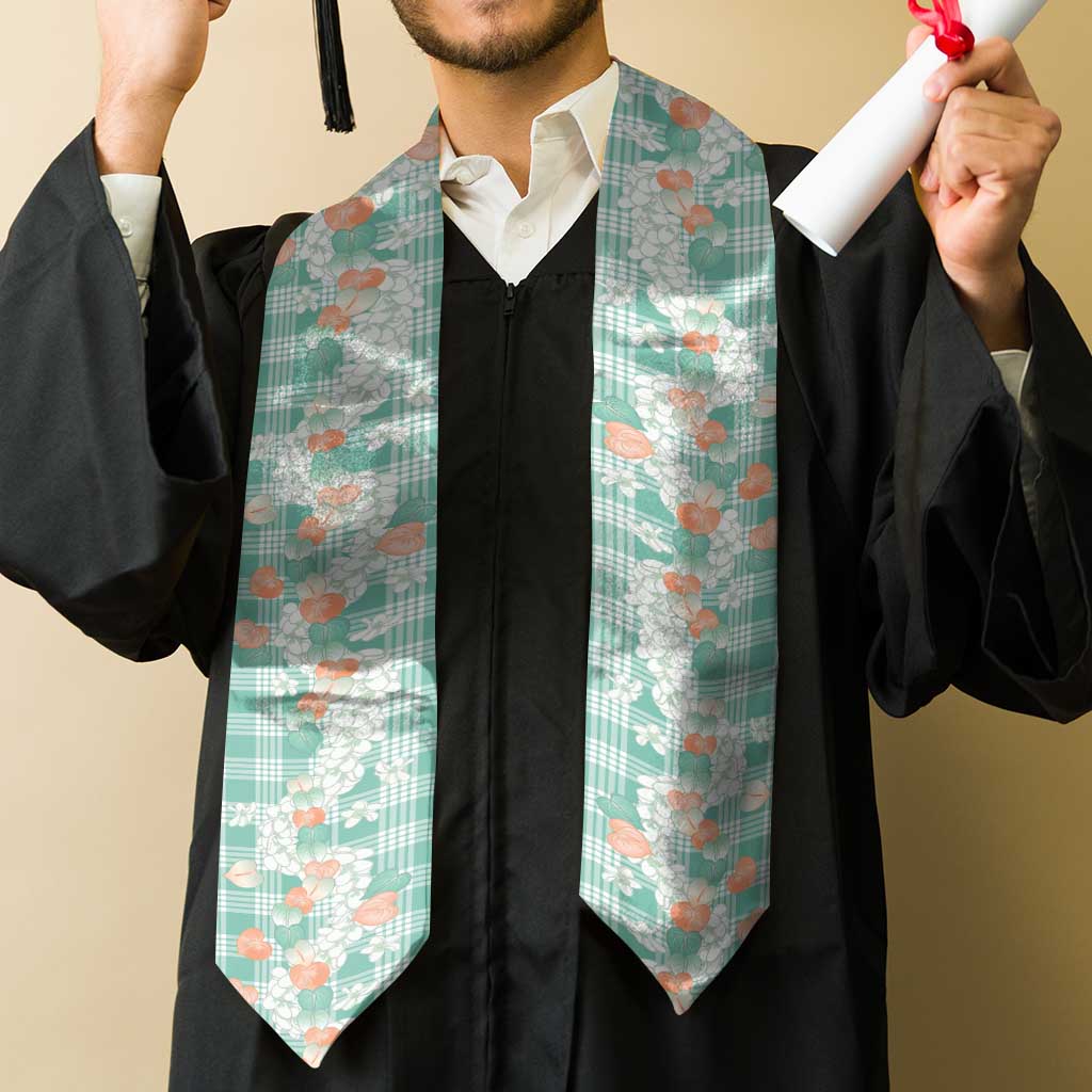 Anthurium Plumeria Lei Pastel Graduation Stole Teal Hawaiian Splendid Palaka LT01 - Polynesian Pride