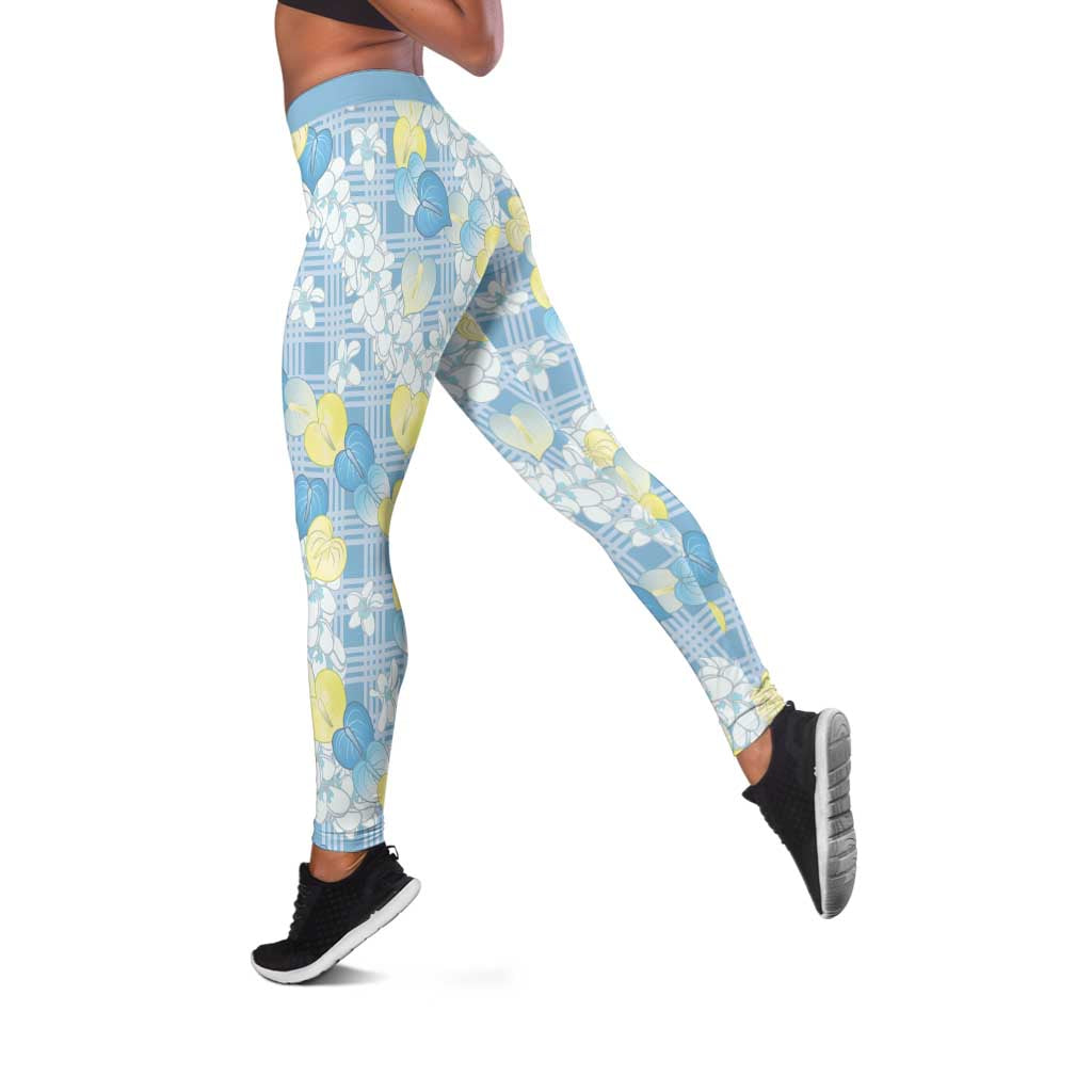 Anthurium Plumeria Lei Pastel Leggings Blue Hawaiian Splendid Palaka