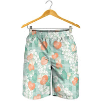 Anthurium Plumeria Lei Pastel Shorts for Men Teal Hawaiian Splendid Palaka