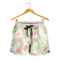 Anthurium Plumeria Lei Pastel Shorts for Women Green Hawaiian Splendid Palaka