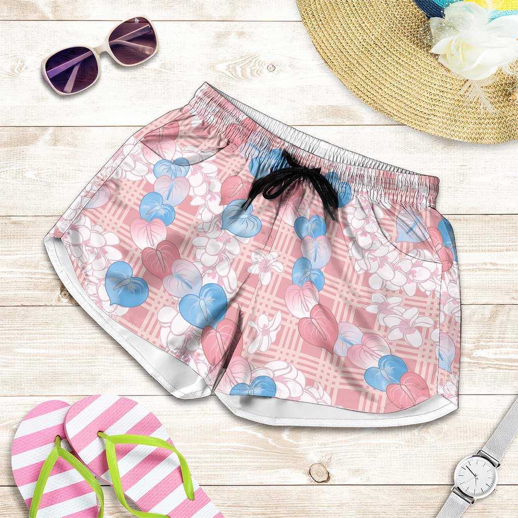 Anthurium Plumeria Lei Pastel Shorts for Women Pink Hawaiian Splendid Palaka