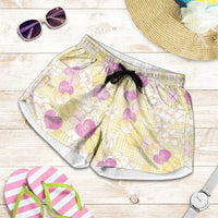Anthurium Plumeria Lei Pastel Shorts for Women Yellow Hawaiian Splendid Palaka