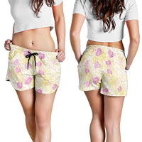 Anthurium Plumeria Lei Pastel Shorts for Women Yellow Hawaiian Splendid Palaka