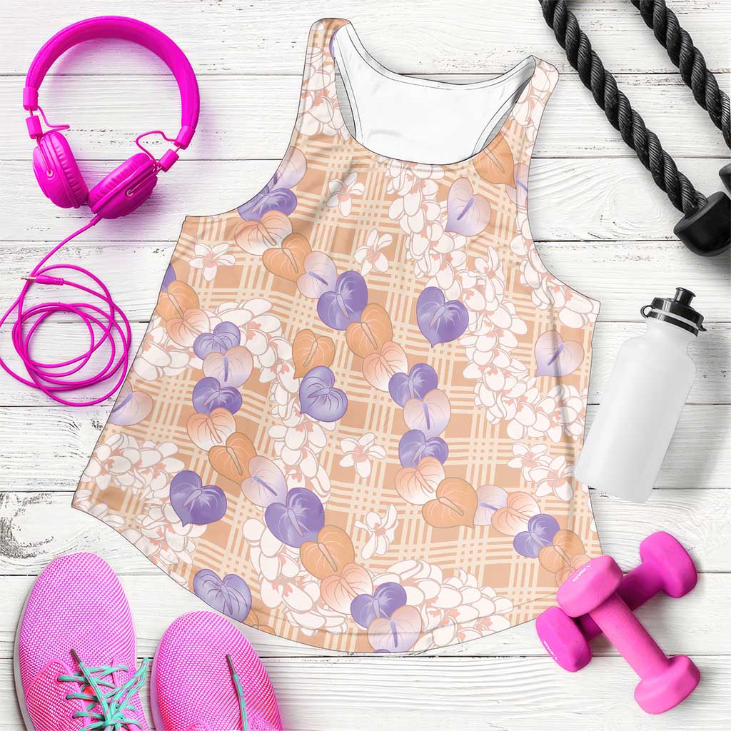 Anthurium Plumeria Lei Pastel Women Racerback Tank Orange Hawaiian Splendid Palaka