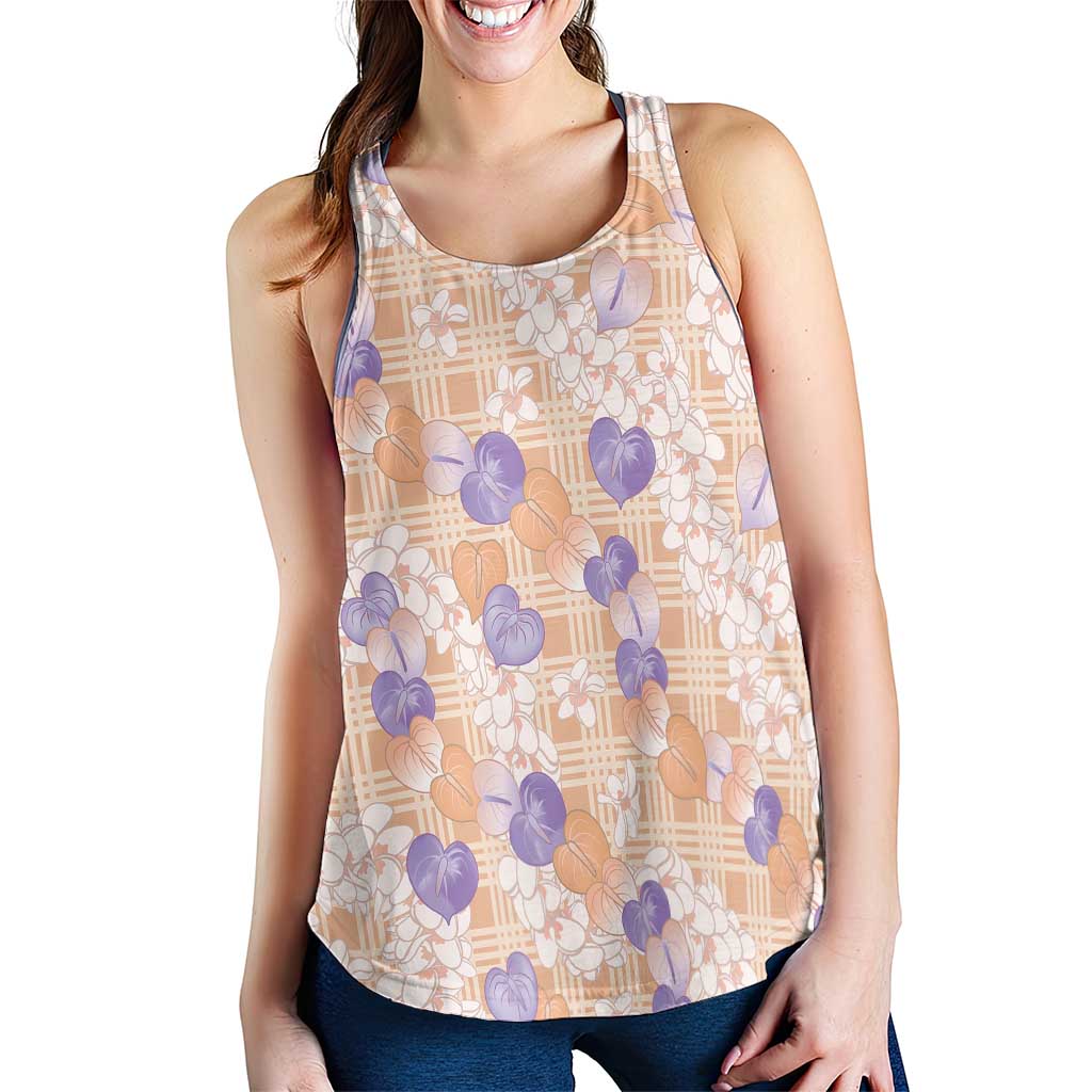 Anthurium Plumeria Lei Pastel Women Racerback Tank Orange Hawaiian Splendid Palaka