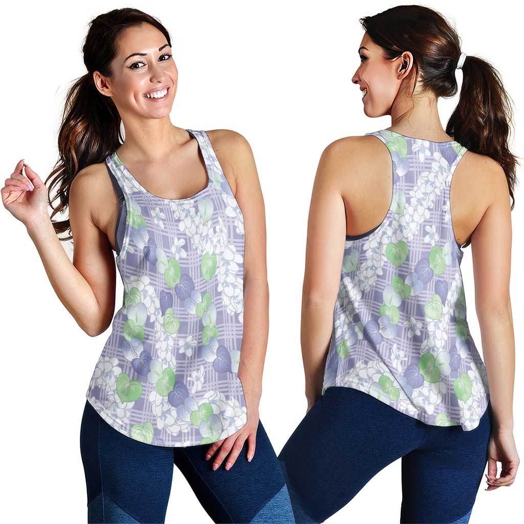 Anthurium Plumeria Lei Pastel Women Racerback Tank Purple Hawaiian Splendid Palaka LT01 - Polynesian Pride