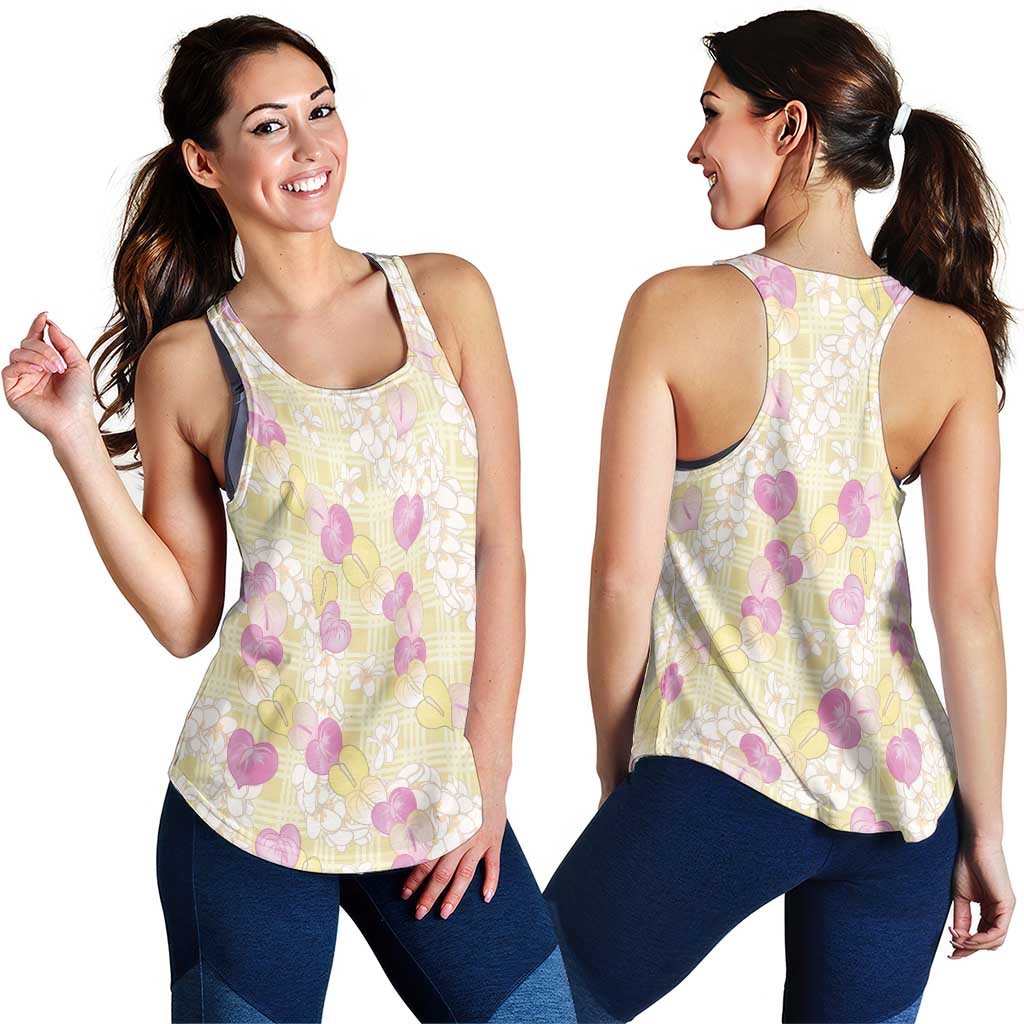 Anthurium Plumeria Lei Pastel Women Racerback Tank Yellow Hawaiian Splendid Palaka