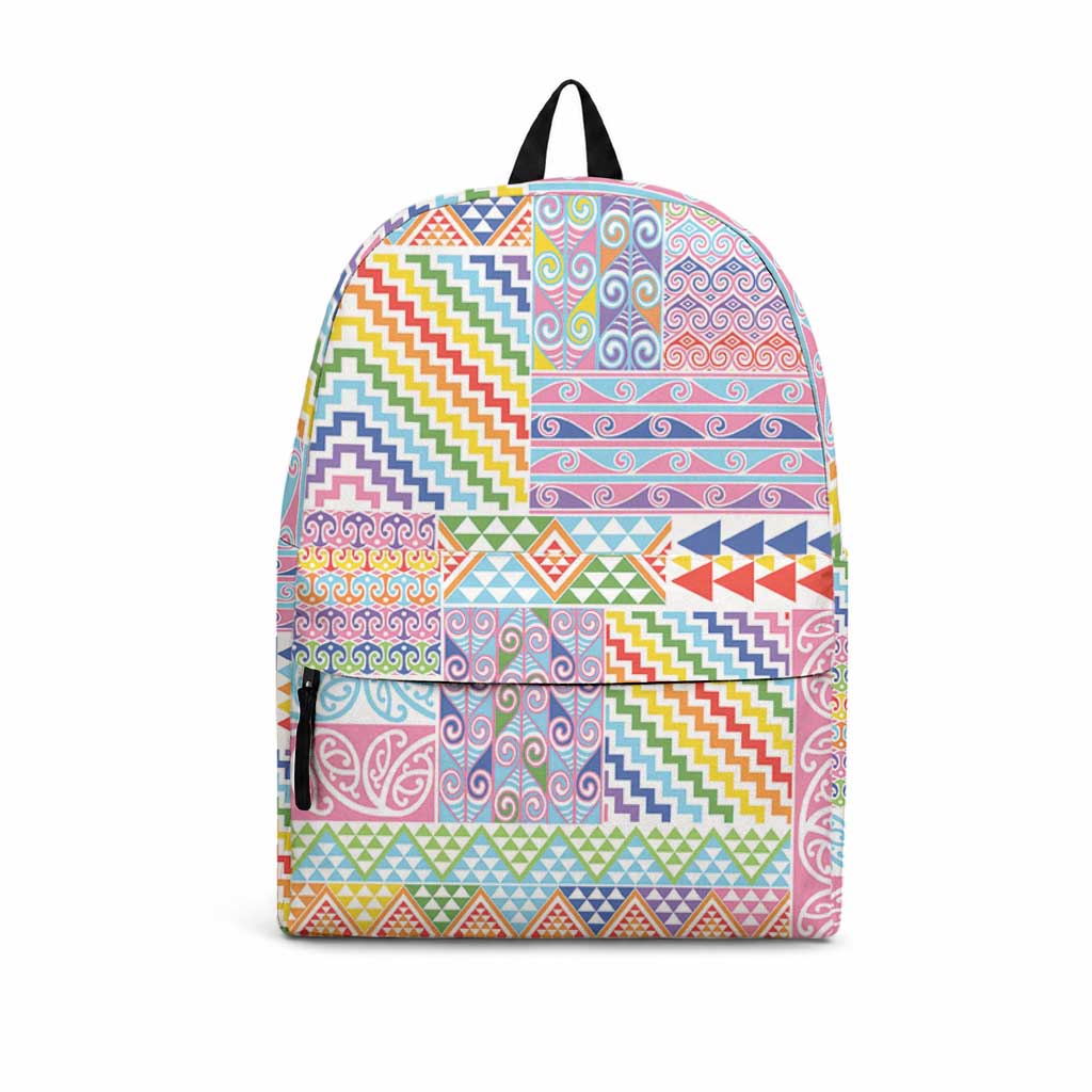 Aotearoa Kowhaiwhai Taniko Patchwork Rainbow Motifs Backpack