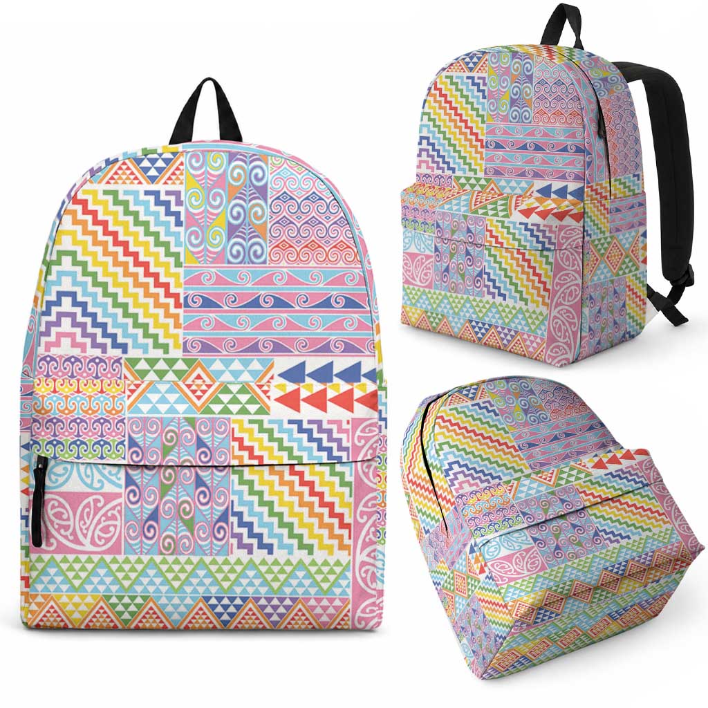Aotearoa Kowhaiwhai Taniko Patchwork Rainbow Motifs Backpack