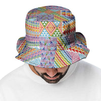 Aotearoa Kowhaiwhai Taniko Patchwork Rainbow Motifs Bucket Hat