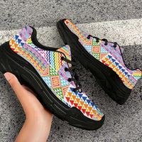 Aotearoa Kowhaiwhai Taniko Patchwork Rainbow Motifs Chunky Sneakers
