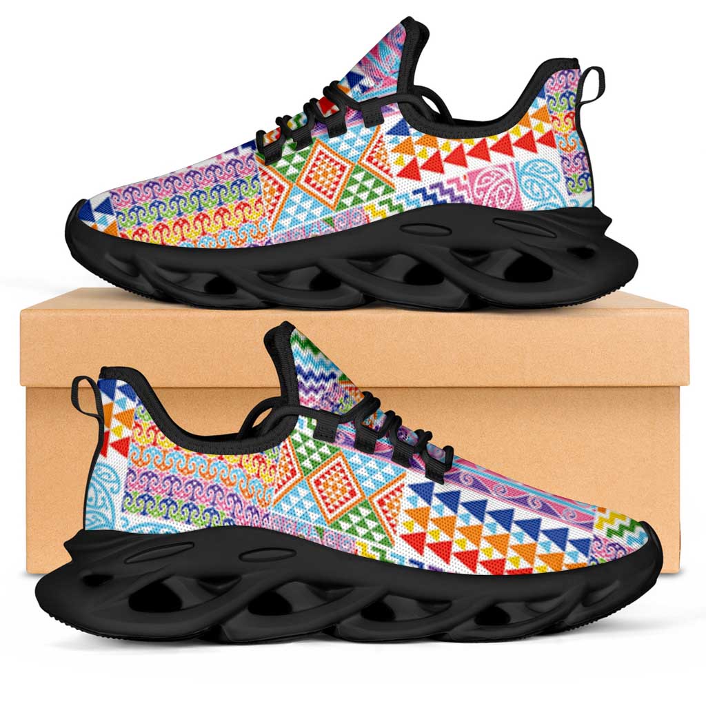 Aotearoa Kowhaiwhai Taniko Patchwork Rainbow Motifs Clunky Sneakers