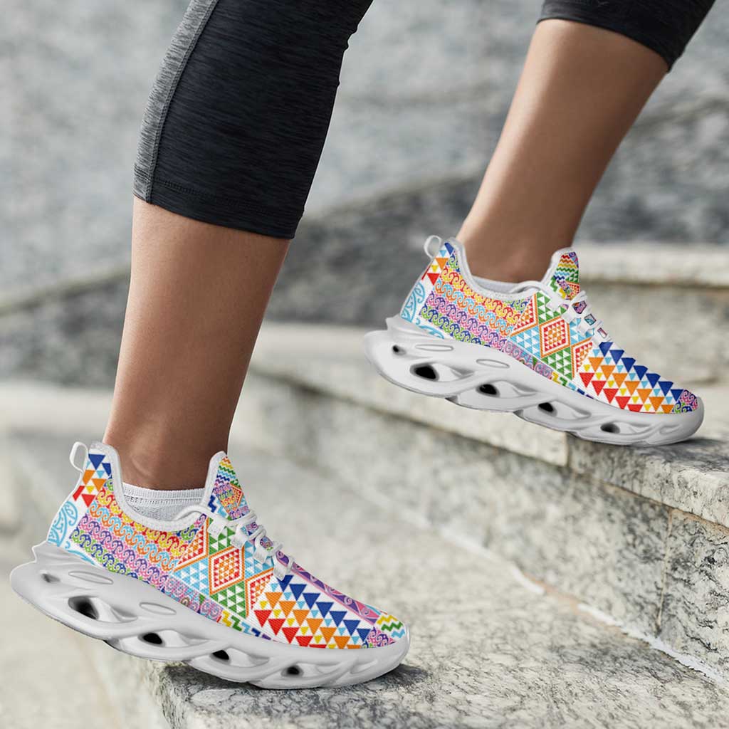 Aotearoa Kowhaiwhai Taniko Patchwork Rainbow Motifs Clunky Sneakers