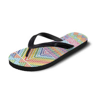 Aotearoa Kowhaiwhai Taniko Patchwork Rainbow Motifs Flip Flops