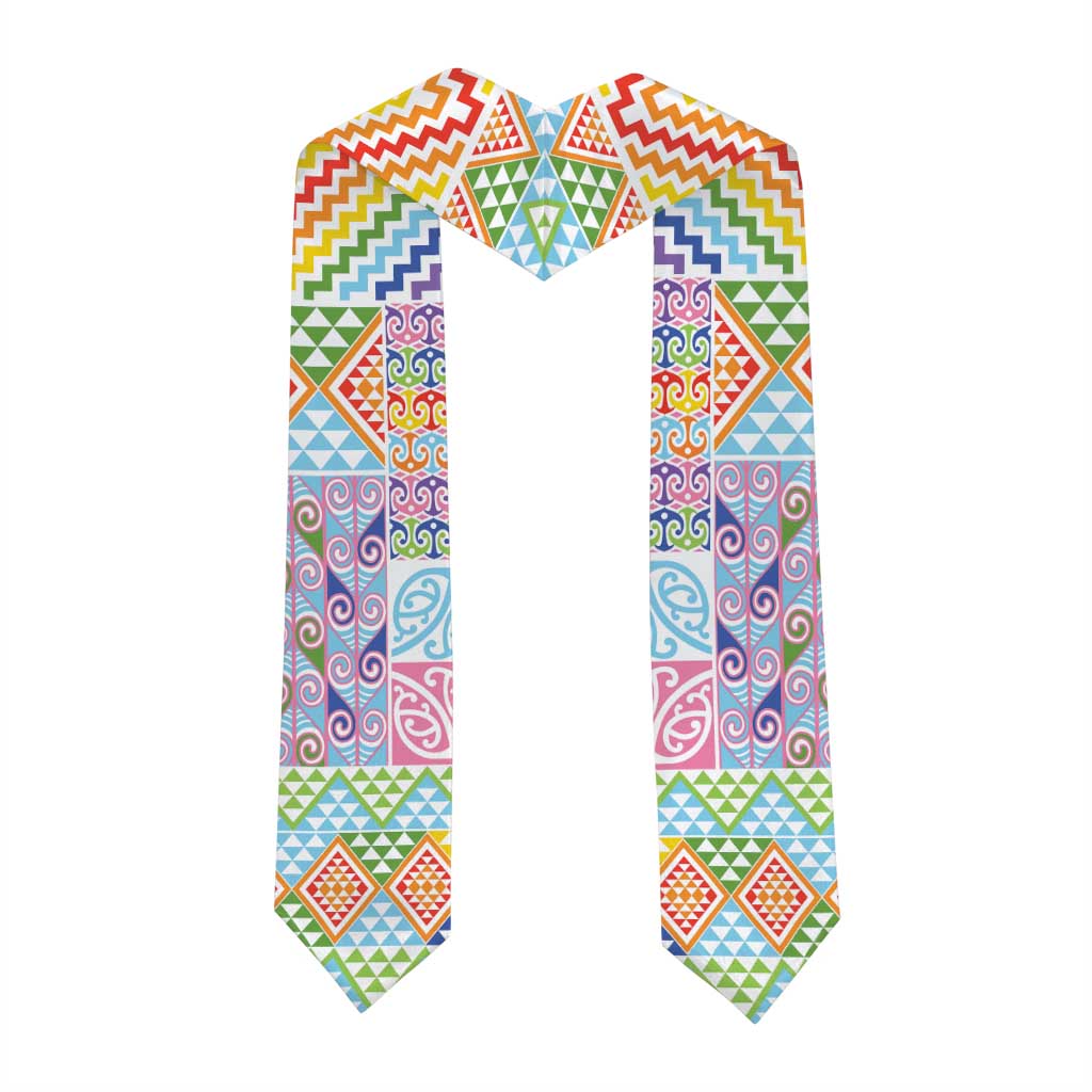 Aotearoa Kowhaiwhai Taniko Patchwork Rainbow Motifs Graduation Stole