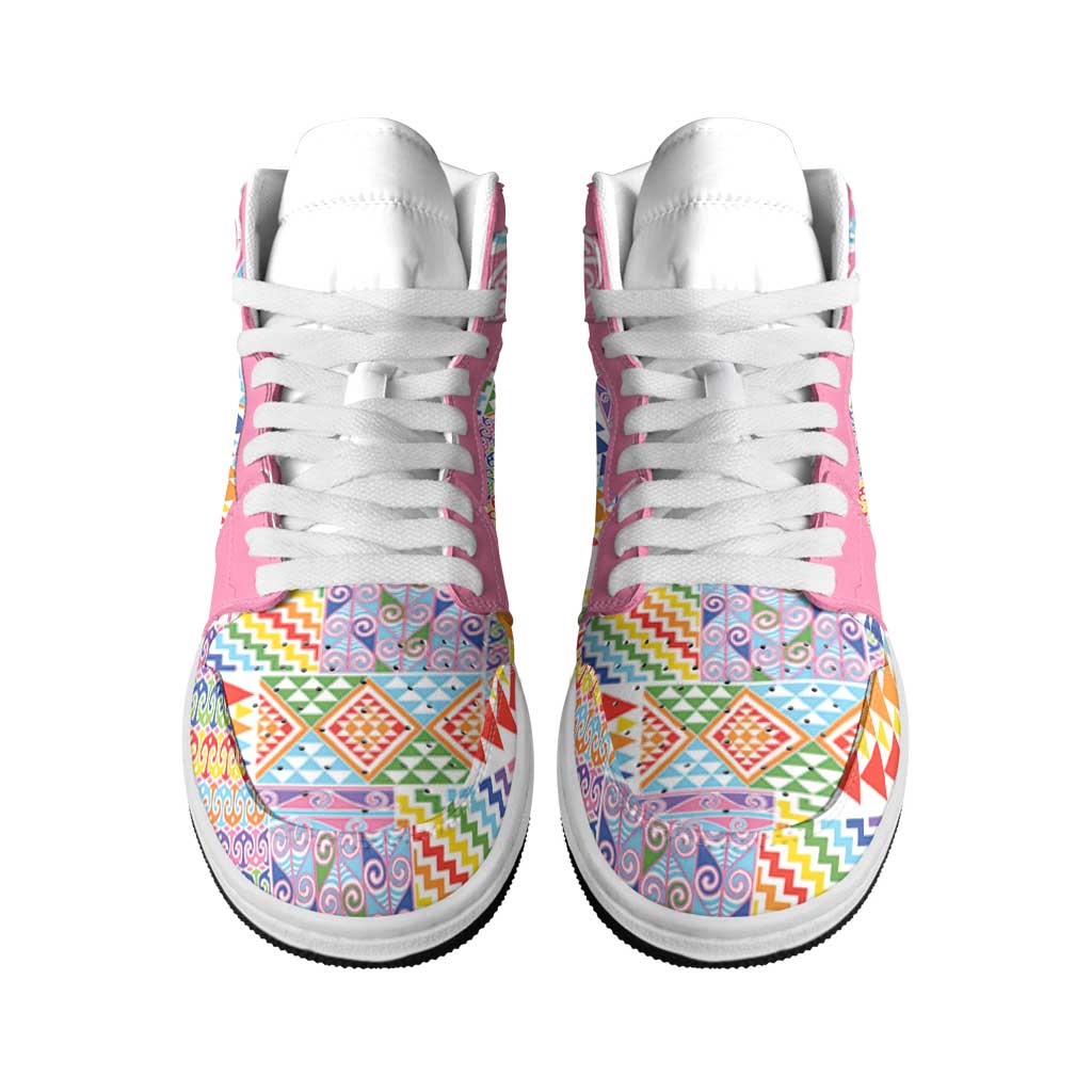 Aotearoa Kowhaiwhai Taniko Patchwork Rainbow Motifs High Sneakers AJ1