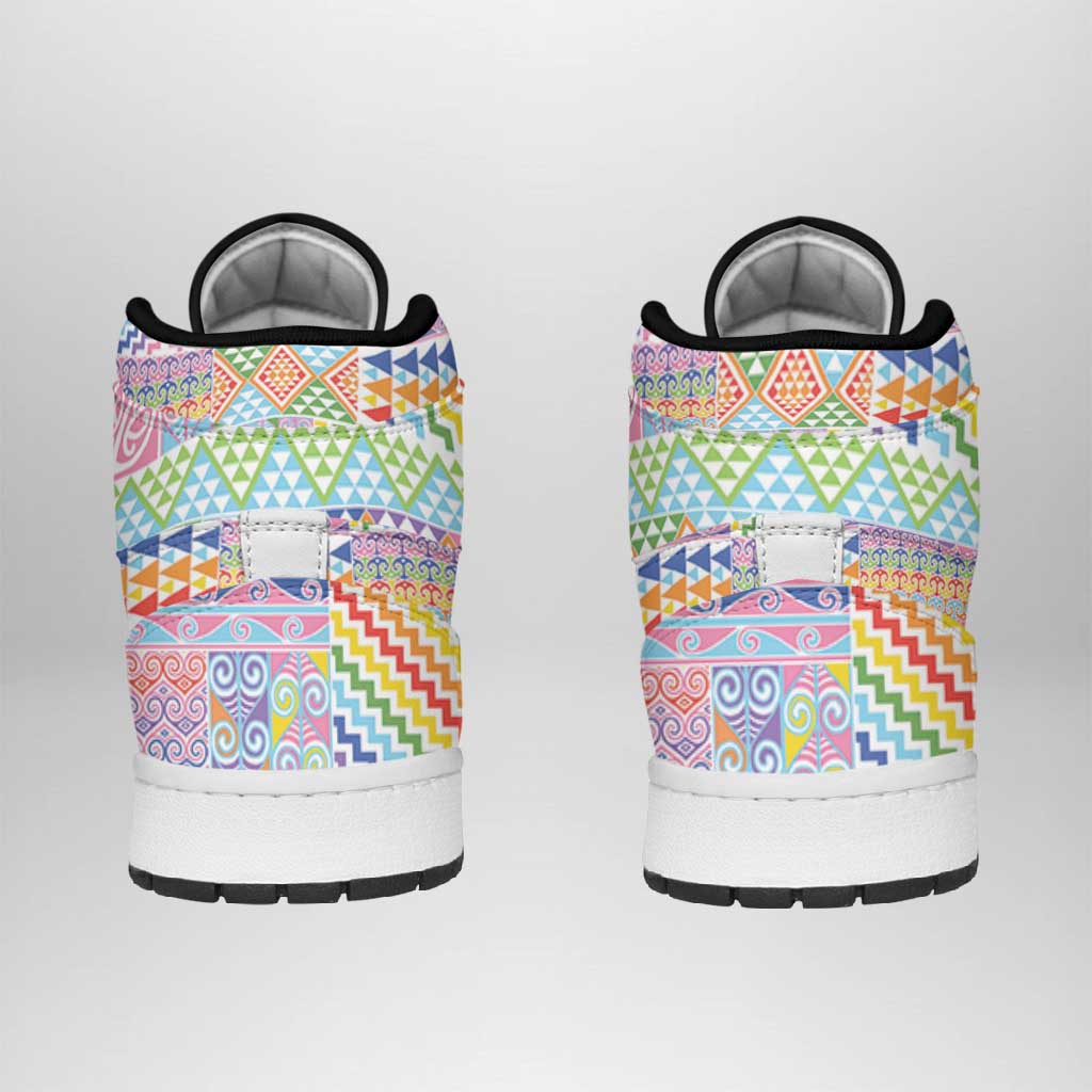 Aotearoa Kowhaiwhai Taniko Patchwork Rainbow Motifs High Sneakers AJ1