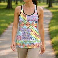Aotearoa Kowhaiwhai Taniko Patchwork Rainbow Motifs Hollow Tank Top