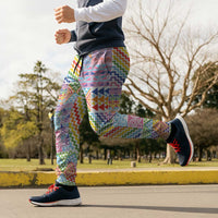 Aotearoa Kowhaiwhai Taniko Patchwork Rainbow Motifs Jogger Pants