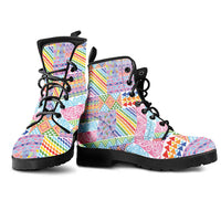 Aotearoa Kowhaiwhai Taniko Patchwork Rainbow Motifs Leather Boots