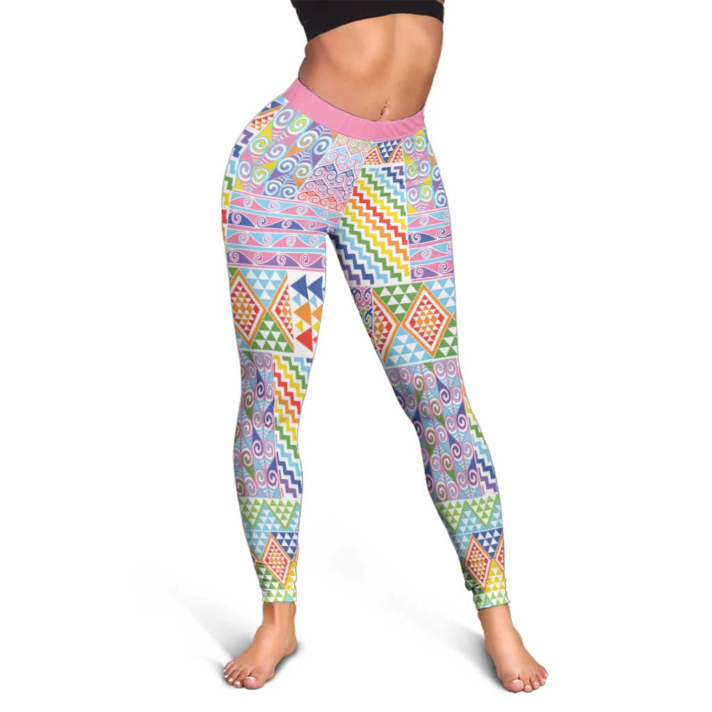 Aotearoa Kowhaiwhai Taniko Patchwork Rainbow Motifs Leggings